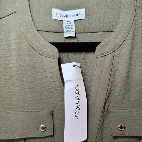 Calvin Klein Olive Green Utility Button-Up Shirt with Silver Buttons M NWT - Picture 4 of 10